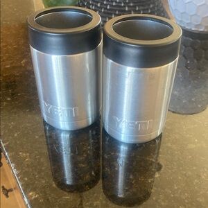 2 YETI Silver Can Coolers with Black Trim
